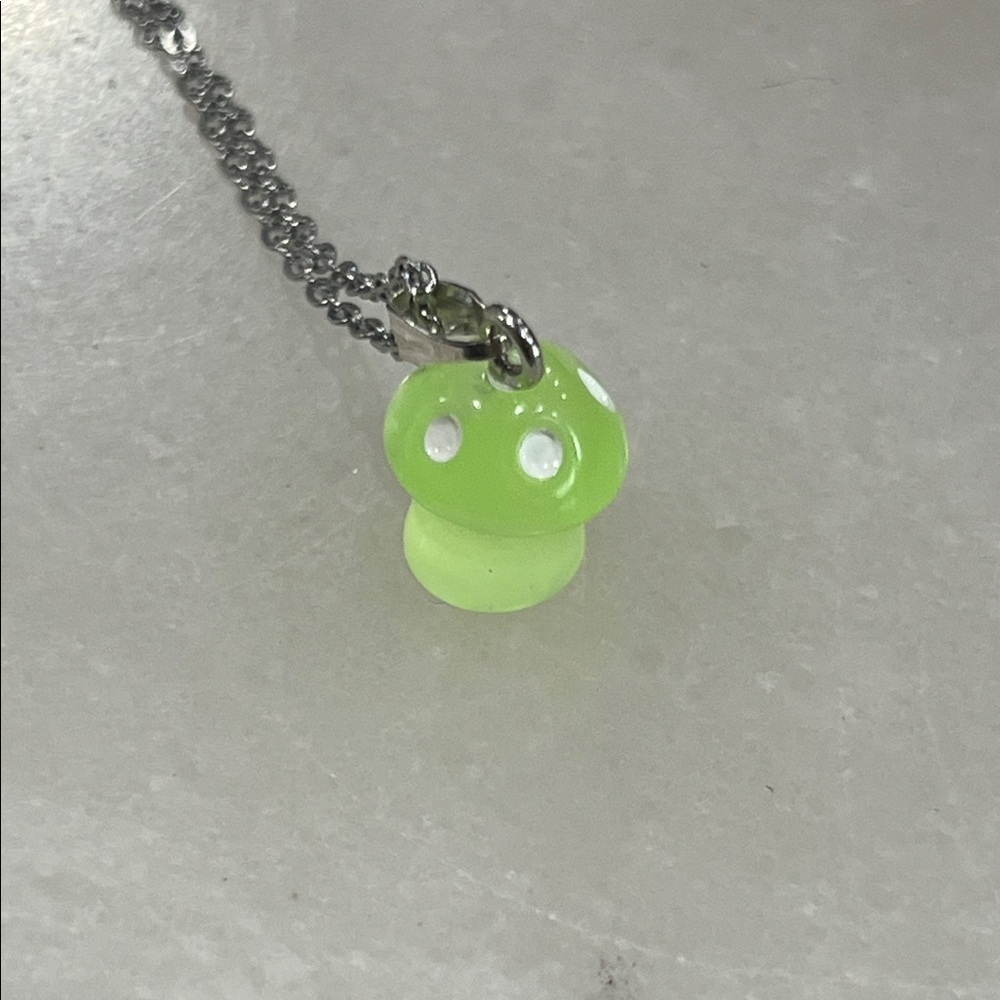 Lime Green Mushroom Pendant Necklace